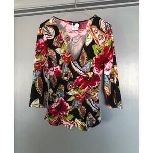 Libra Women’s Cross Body Babydoll Bright Floral with gathering 3/4 sleeves